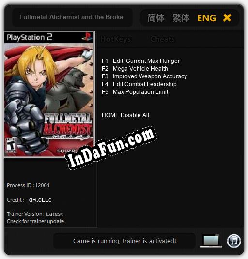 Fullmetal Alchemist and the Broken Angel: TRAINER AND CHEATS (V1.0.74)