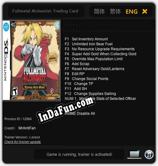 Trainer for Fullmetal Alchemist: Trading Card Game [v1.0.5]