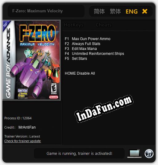 F-Zero: Maximum Velocity: TRAINER AND CHEATS (V1.0.27)