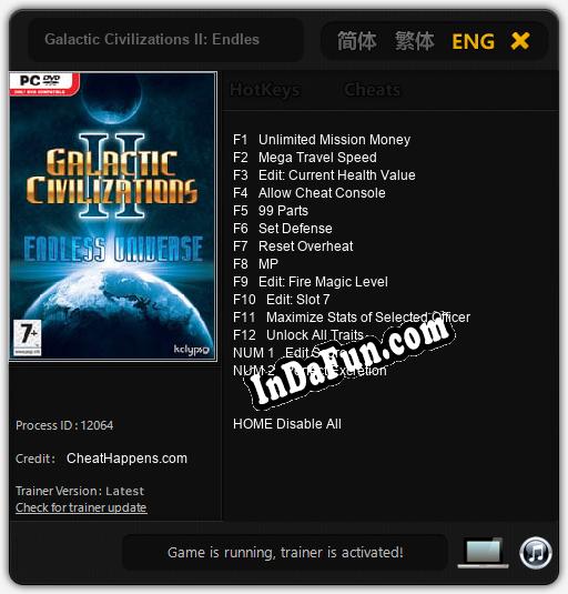 Galactic Civilizations II: Endless Universe: TRAINER AND CHEATS (V1.0.72)