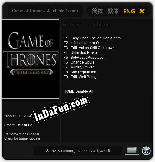 Game of Thrones: A Telltale Games Series Season Two: TRAINER AND CHEATS (V1.0.67)