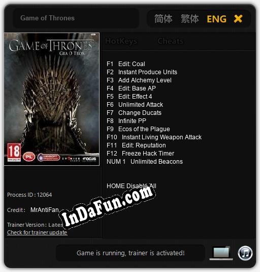 Game of Thrones: Cheats, Trainer +13 [MrAntiFan]