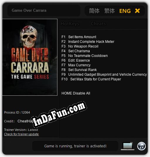 Trainer for Game Over Carrara [v1.0.8]