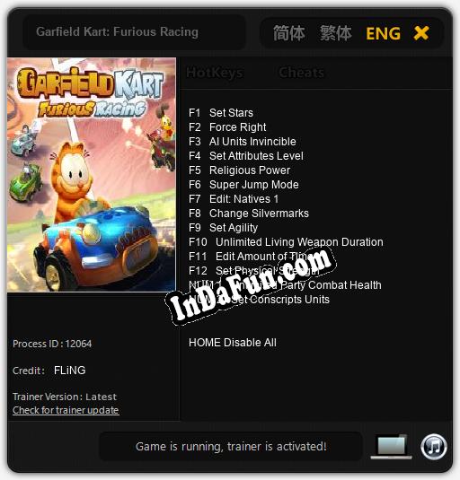 Trainer for Garfield Kart: Furious Racing [v1.0.7]
