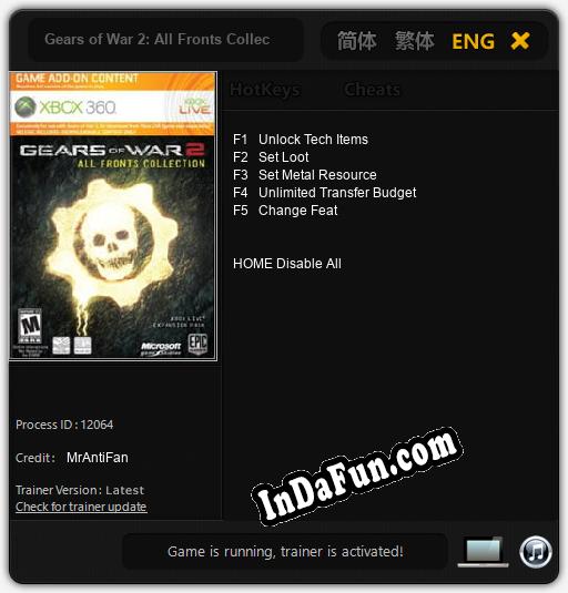 Trainer for Gears of War 2: All Fronts Collection [v1.0.7]