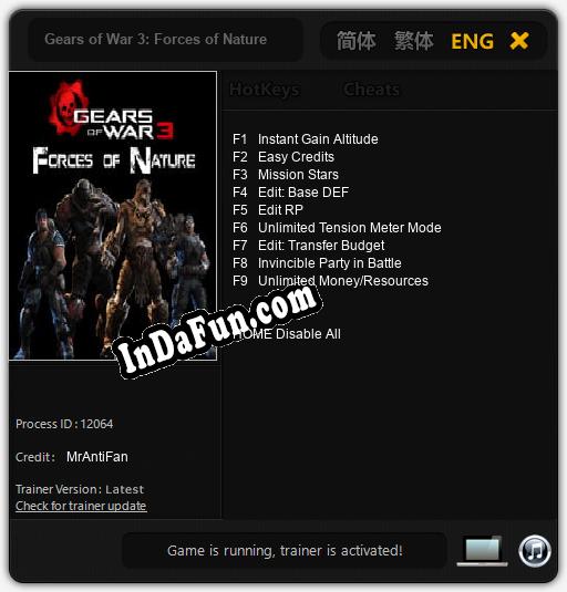 Gears of War 3: Forces of Nature: TRAINER AND CHEATS (V1.0.40)