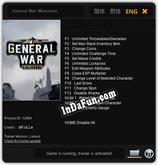 Trainer for General War: Memories [v1.0.8]