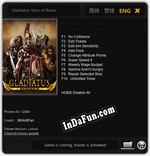 Trainer for Gladiatus: Hero of Rome [v1.0.2]