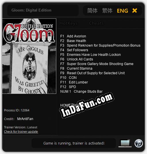 Gloom: Digital Edition: Trainer +13 [v1.7]