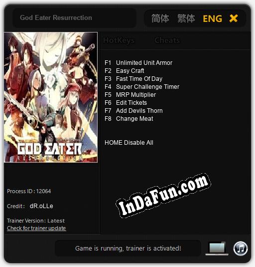 Trainer for God Eater Resurrection [v1.0.2]