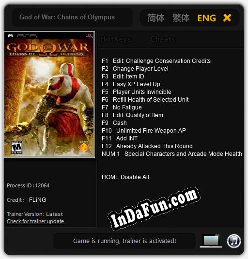 God of War: Chains of Olympus: TRAINER AND CHEATS (V1.0.6)