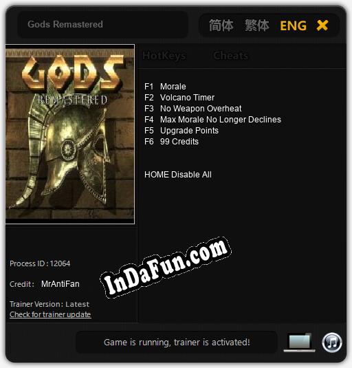 Trainer for Gods Remastered [v1.0.8]