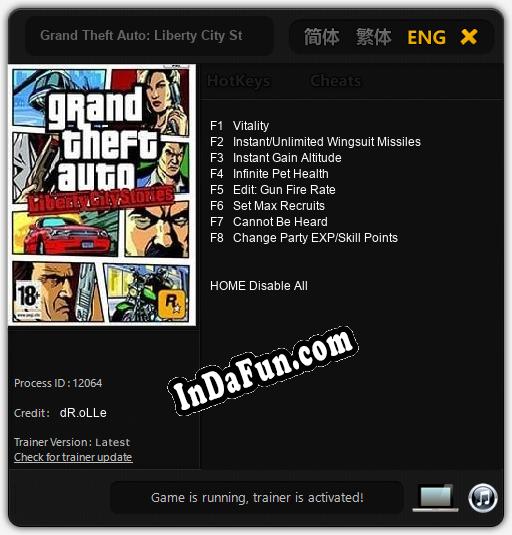 Trainer for Grand Theft Auto: Liberty City Stories [v1.0.6]