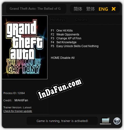 Grand Theft Auto: The Ballad of Gay Tony: Trainer +5 [v1.4]