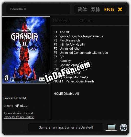 Trainer for Grandia II [v1.0.6]