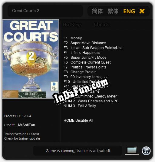 Great Courts 2: Cheats, Trainer +15 [MrAntiFan]