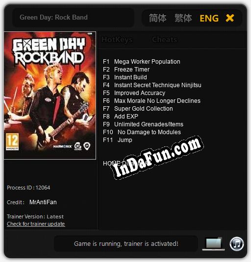 Green Day: Rock Band: TRAINER AND CHEATS (V1.0.34)