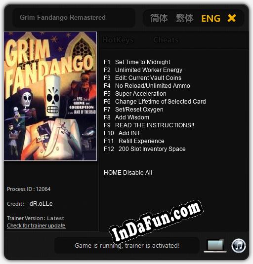 Trainer for Grim Fandango Remastered [v1.0.9]