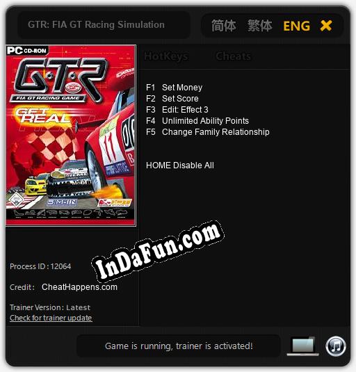 Trainer for GTR: FIA GT Racing Simulation [v1.0.7]
