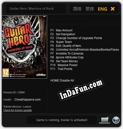 Guitar Hero: Warriors of Rock: Trainer +11 [v1.2]