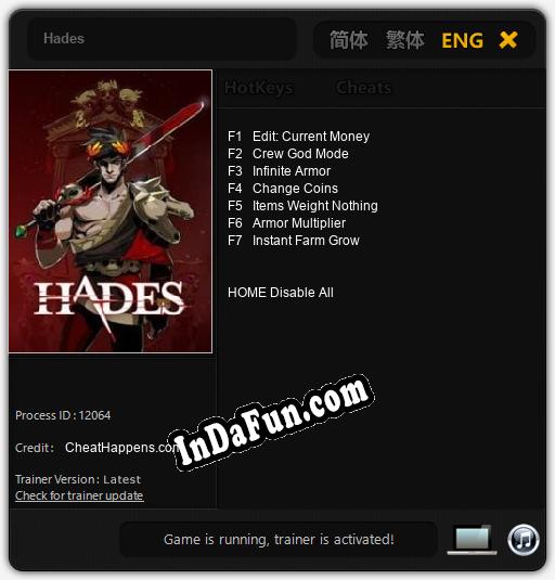 Hades: TRAINER AND CHEATS (V1.0.6)
