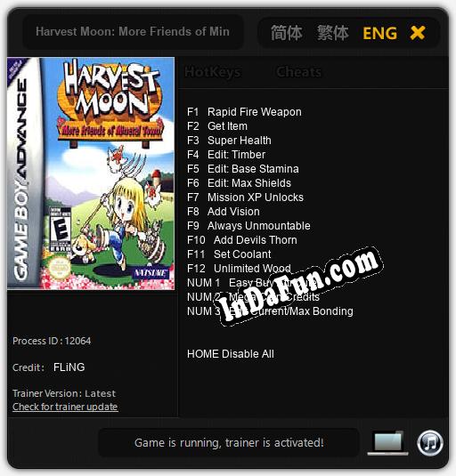Harvest Moon: More Friends of Mineral Town: Trainer +15 [v1.1]