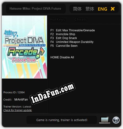 Hatsune Miku: Project DIVA Future Tone: TRAINER AND CHEATS (V1.0.3)