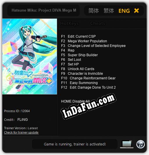 Hatsune Miku: Project DIVA Mega Mix+: TRAINER AND CHEATS (V1.0.42)