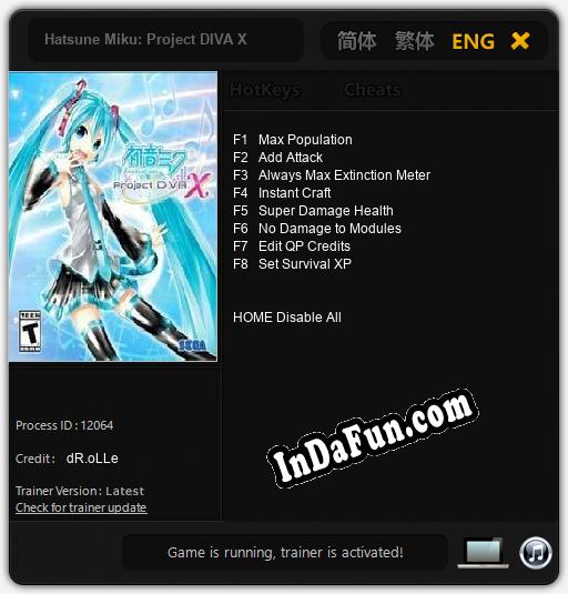 Hatsune Miku: Project DIVA X: Trainer +8 [v1.7]