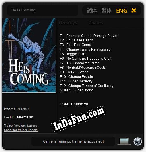 He is Coming: Cheats, Trainer +13 [MrAntiFan]