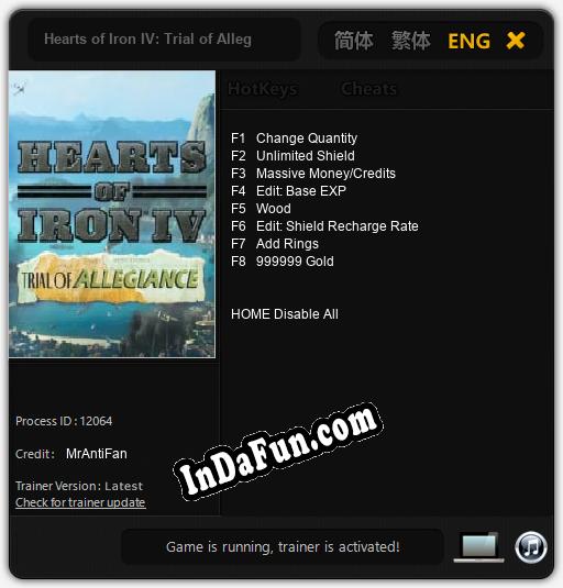 Hearts of Iron IV: Trial of Allegiance: Trainer +8 [v1.3]