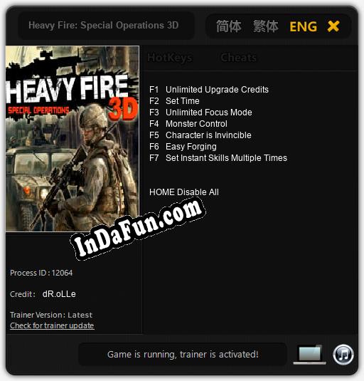 Trainer for Heavy Fire: Special Operations 3D [v1.0.3]