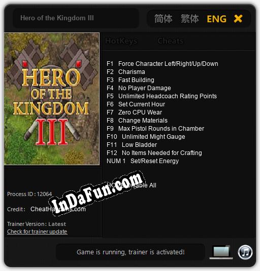 Hero of the Kingdom III: TRAINER AND CHEATS (V1.0.88)