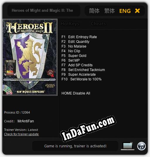 Heroes of Might and Magic II: The Succession Wars: TRAINER AND CHEATS (V1.0.22)