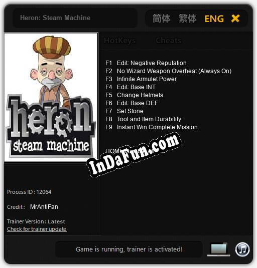 Heron: Steam Machine: Cheats, Trainer +9 [MrAntiFan]