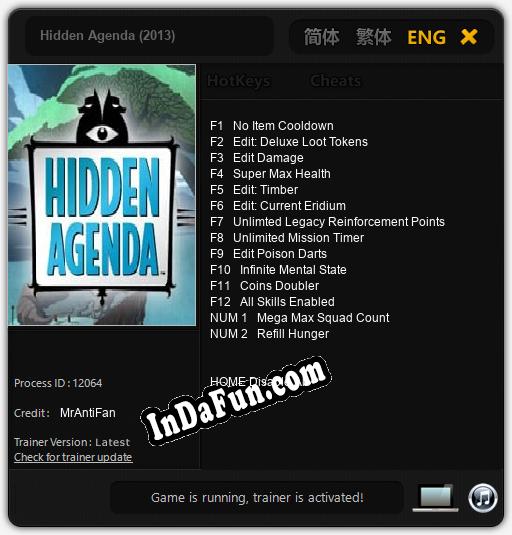 Hidden Agenda (2013): TRAINER AND CHEATS (V1.0.33)