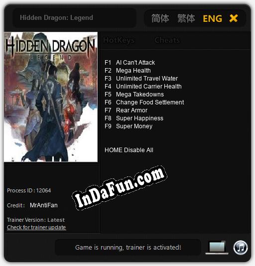 Hidden Dragon: Legend: TRAINER AND CHEATS (V1.0.18)