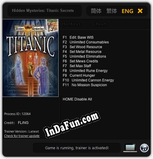 Hidden Mysteries: Titanic Secrets of the Fateful Voyage: TRAINER AND CHEATS (V1.0.19)