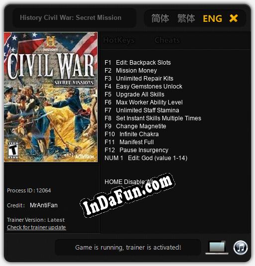 History Civil War: Secret Missions: TRAINER AND CHEATS (V1.0.94)