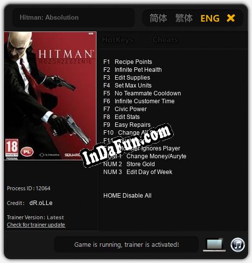 Hitman: Absolution: Trainer +15 [v1.2]