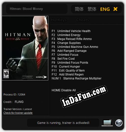 Hitman: Blood Money: Trainer +13 [v1.1]
