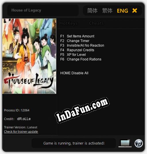 Trainer for House of Legacy [v1.0.9]