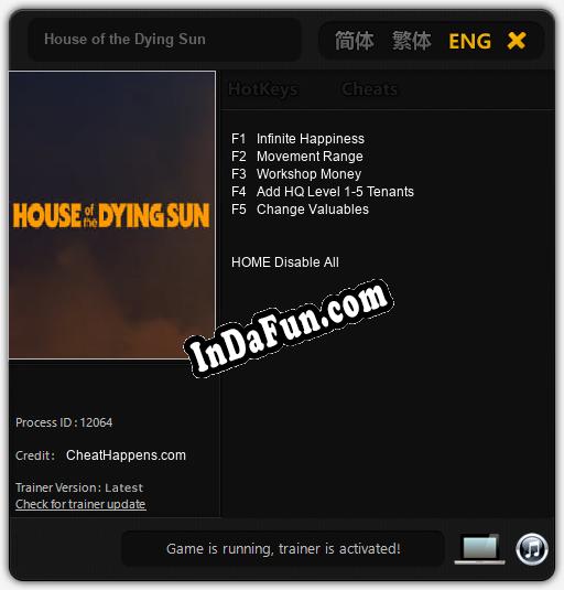 Trainer for House of the Dying Sun [v1.0.4]