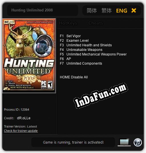 Trainer for Hunting Unlimited 2008 [v1.0.7]