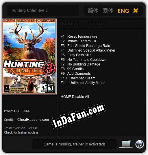 Hunting Unlimited 3: TRAINER AND CHEATS (V1.0.60)