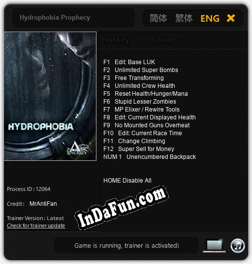 Hydrophobia Prophecy: TRAINER AND CHEATS (V1.0.32)