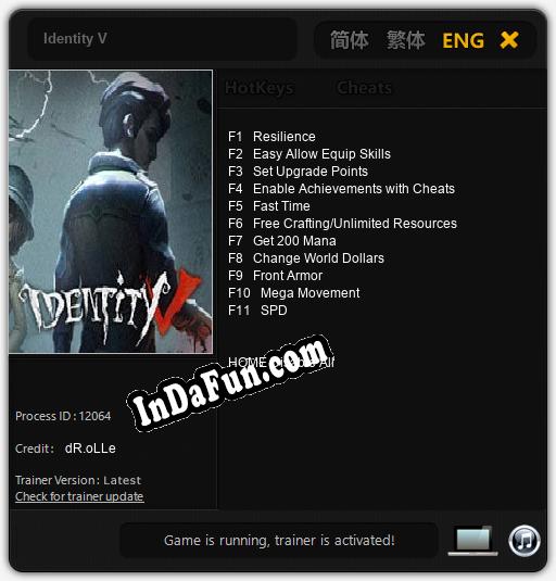 Identity V: TRAINER AND CHEATS (V1.0.1)