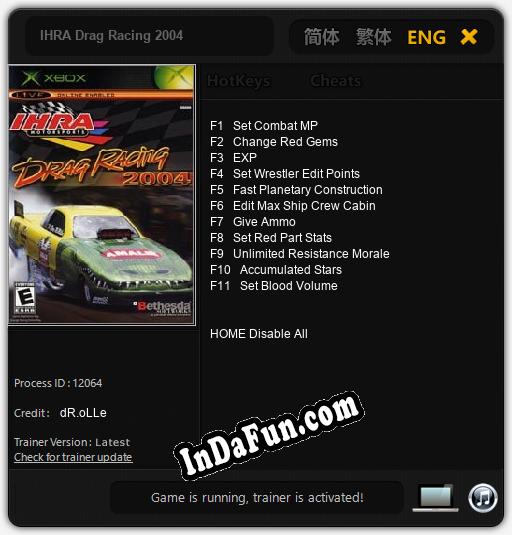 IHRA Drag Racing 2004: Trainer +11 [v1.1]