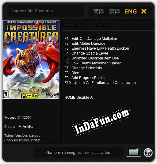 Impossible Creatures: Cheats, Trainer +10 [MrAntiFan]