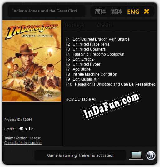 Indiana Jones and the Great Circle: TRAINER AND CHEATS (V1.0.35)